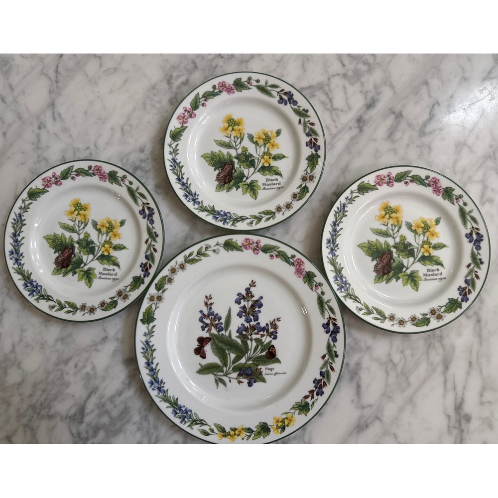 Royal Worcester Herbs Porcelain Plates Set of 4 Sage & Black Mustard England